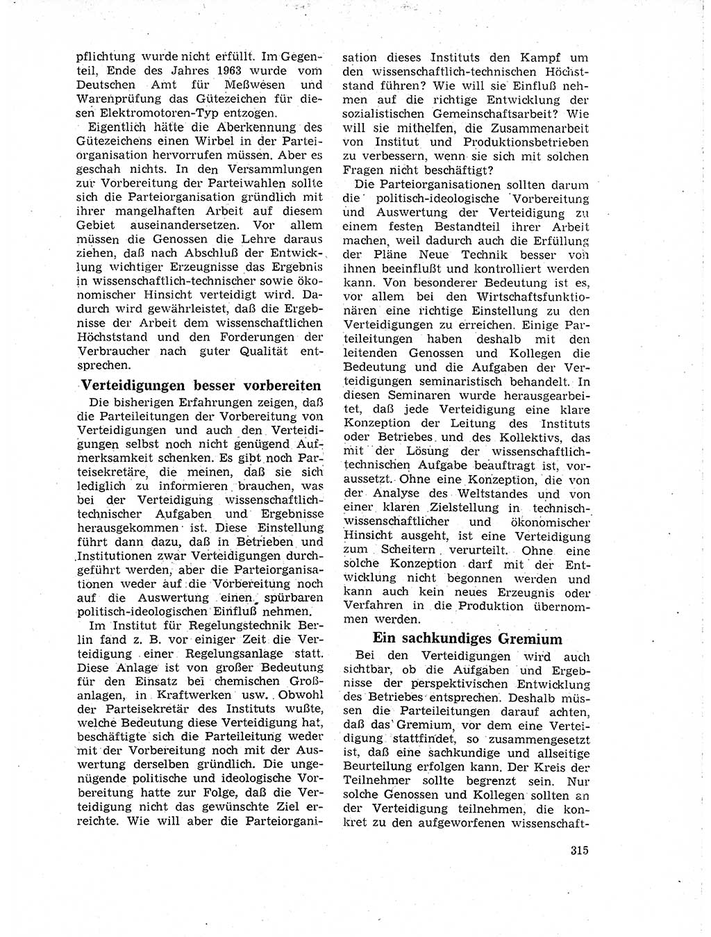 Neuer Weg (NW), Organ des Zentralkomitees (ZK) der SED (Sozialistische Einheitspartei Deutschlands) für Fragen des Parteilebens, 19. Jahrgang [Deutsche Demokratische Republik (DDR)] 1964, Seite 315 (NW ZK SED DDR 1964, S. 315)