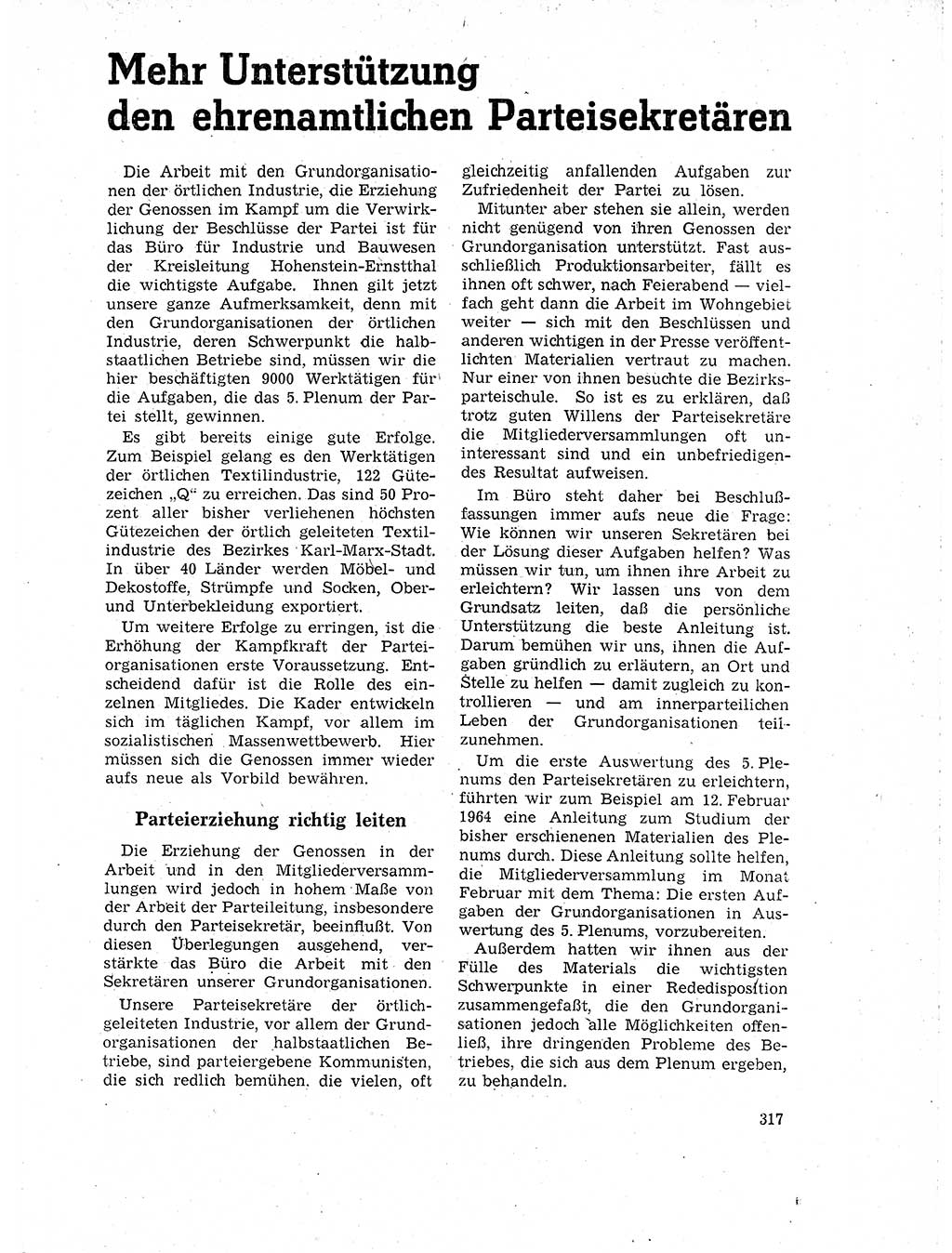 Neuer Weg (NW), Organ des Zentralkomitees (ZK) der SED (Sozialistische Einheitspartei Deutschlands) für Fragen des Parteilebens, 19. Jahrgang [Deutsche Demokratische Republik (DDR)] 1964, Seite 317 (NW ZK SED DDR 1964, S. 317)