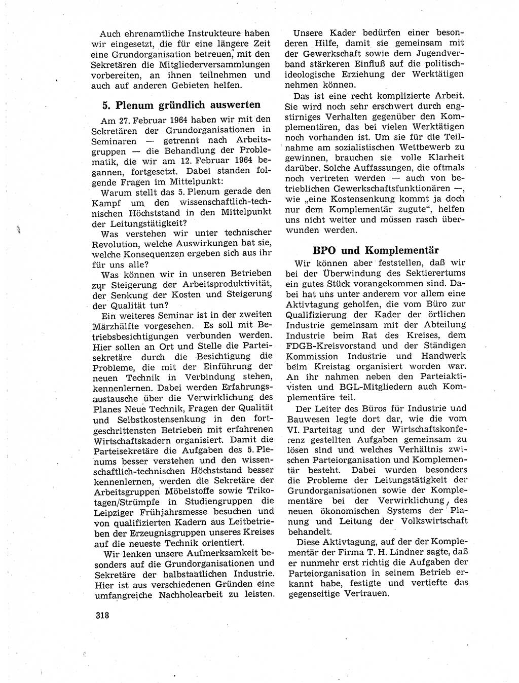 Neuer Weg (NW), Organ des Zentralkomitees (ZK) der SED (Sozialistische Einheitspartei Deutschlands) für Fragen des Parteilebens, 19. Jahrgang [Deutsche Demokratische Republik (DDR)] 1964, Seite 318 (NW ZK SED DDR 1964, S. 318)