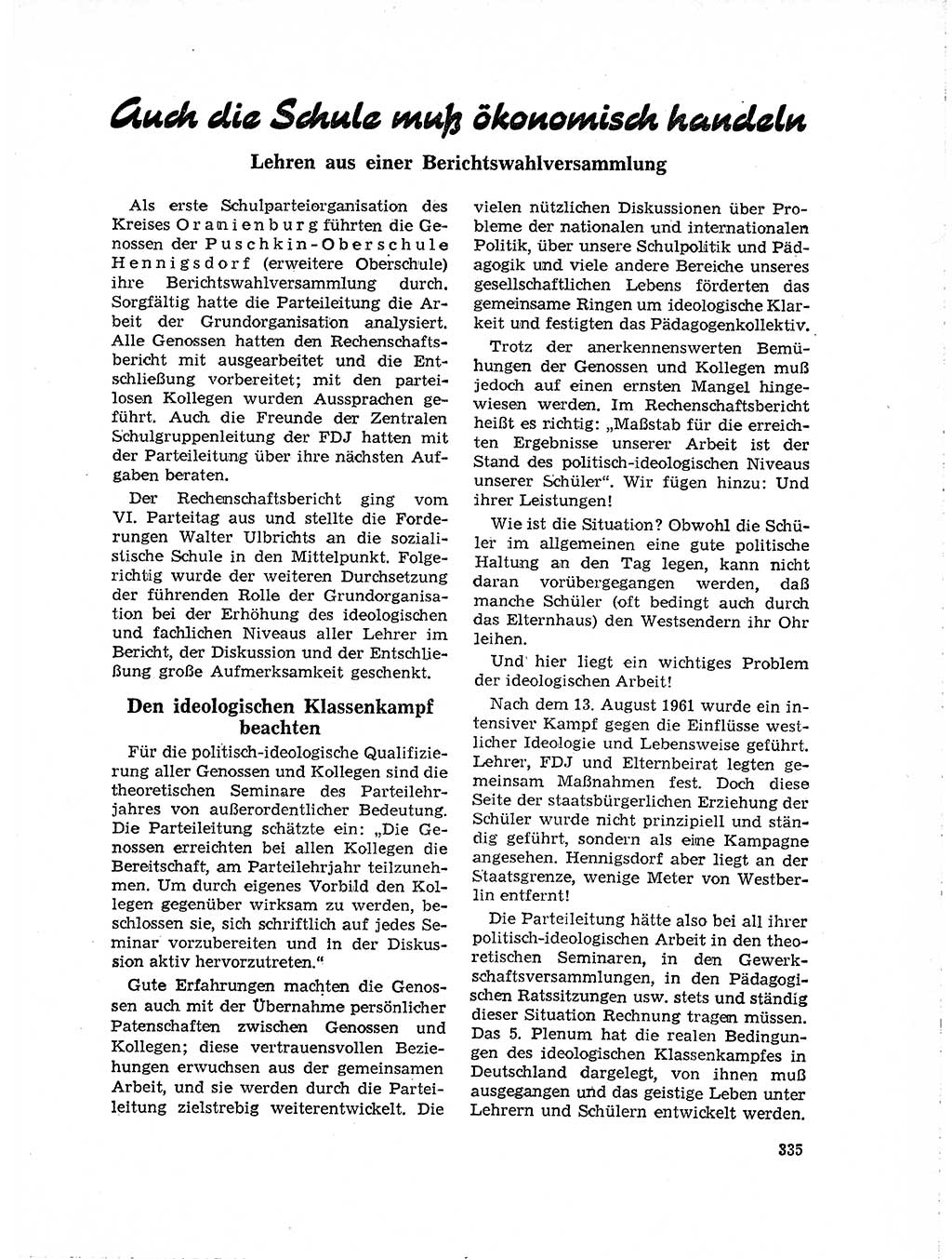 Neuer Weg (NW), Organ des Zentralkomitees (ZK) der SED (Sozialistische Einheitspartei Deutschlands) für Fragen des Parteilebens, 19. Jahrgang [Deutsche Demokratische Republik (DDR)] 1964, Seite 335 (NW ZK SED DDR 1964, S. 335)