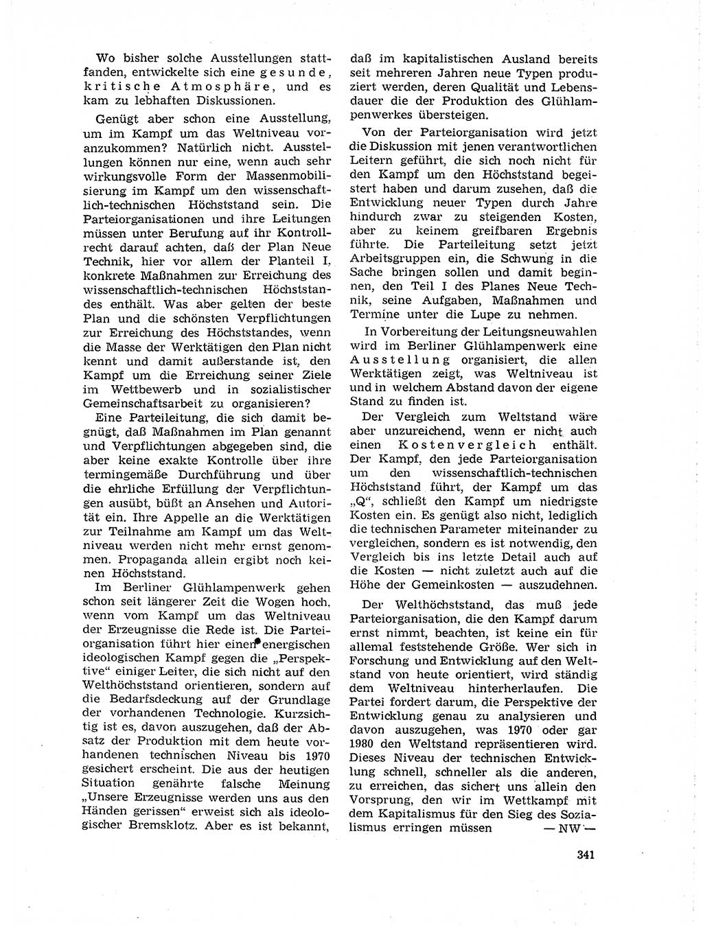 Neuer Weg (NW), Organ des Zentralkomitees (ZK) der SED (Sozialistische Einheitspartei Deutschlands) für Fragen des Parteilebens, 19. Jahrgang [Deutsche Demokratische Republik (DDR)] 1964, Seite 341 (NW ZK SED DDR 1964, S. 341)