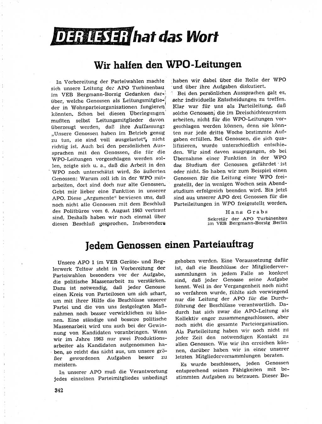 Neuer Weg (NW), Organ des Zentralkomitees (ZK) der SED (Sozialistische Einheitspartei Deutschlands) für Fragen des Parteilebens, 19. Jahrgang [Deutsche Demokratische Republik (DDR)] 1964, Seite 342 (NW ZK SED DDR 1964, S. 342)