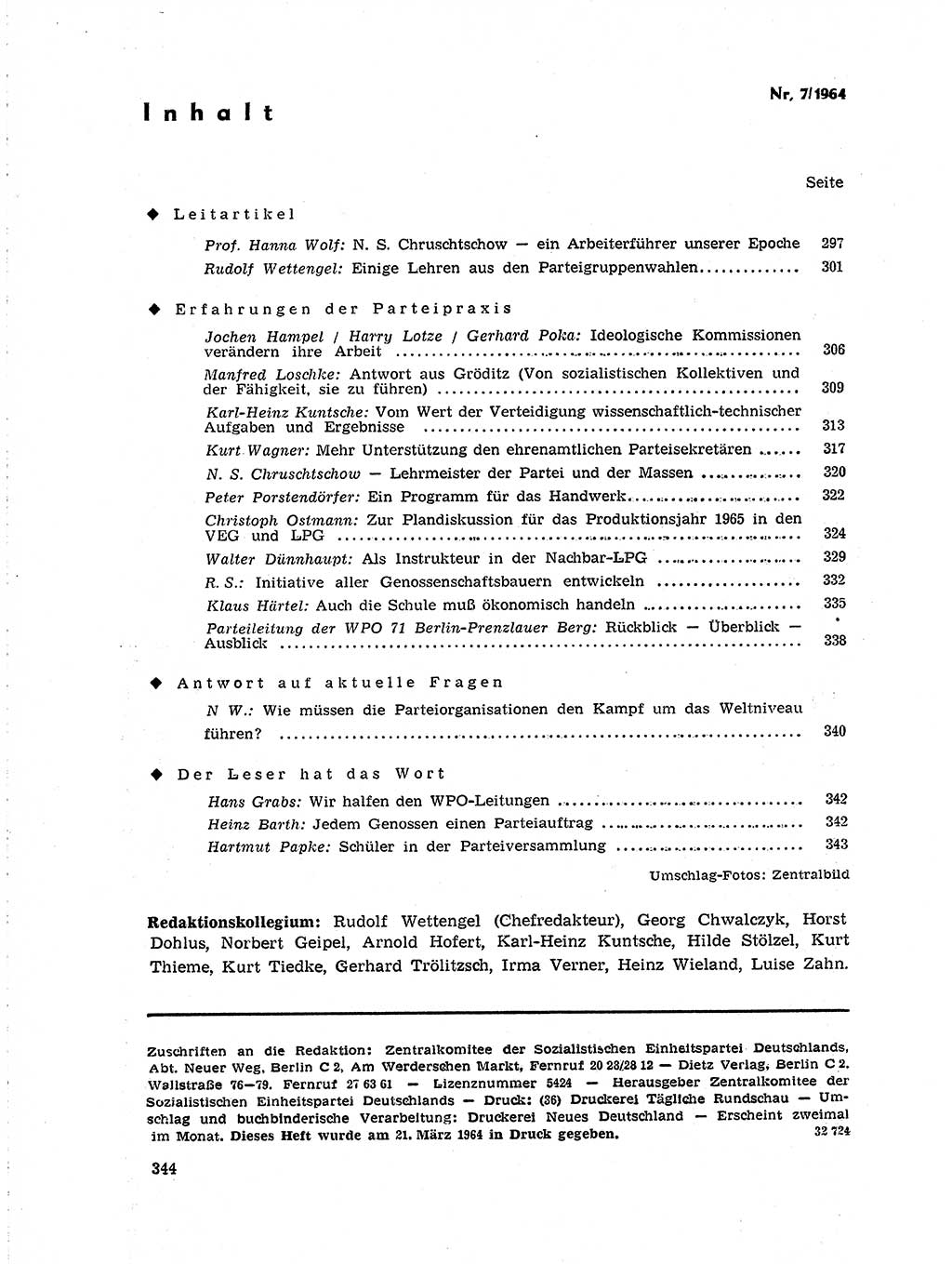 Neuer Weg (NW), Organ des Zentralkomitees (ZK) der SED (Sozialistische Einheitspartei Deutschlands) für Fragen des Parteilebens, 19. Jahrgang [Deutsche Demokratische Republik (DDR)] 1964, Seite 344 (NW ZK SED DDR 1964, S. 344)