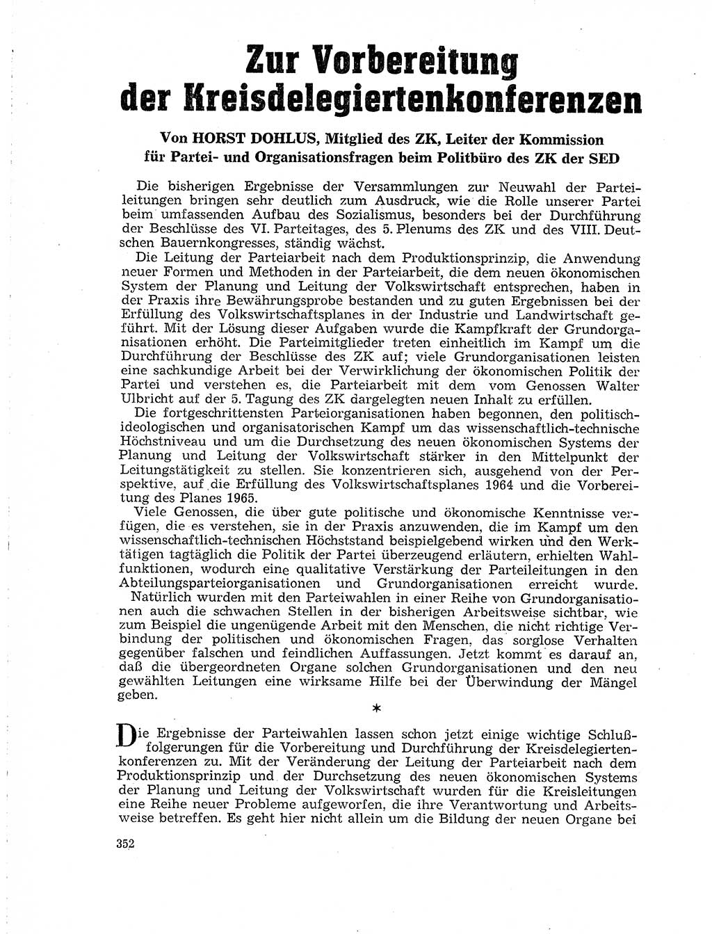 Neuer Weg (NW), Organ des Zentralkomitees (ZK) der SED (Sozialistische Einheitspartei Deutschlands) für Fragen des Parteilebens, 19. Jahrgang [Deutsche Demokratische Republik (DDR)] 1964, Seite 352 (NW ZK SED DDR 1964, S. 352)