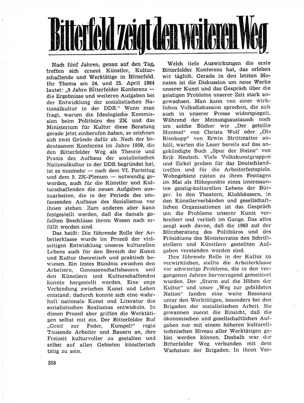 Neuer Weg (NW), Organ des Zentralkomitees (ZK) der SED (Sozialistische Einheitspartei Deutschlands) für Fragen des Parteilebens, 19. Jahrgang [Deutsche Demokratische Republik (DDR)] 1964, Seite 358 (NW ZK SED DDR 1964, S. 358)