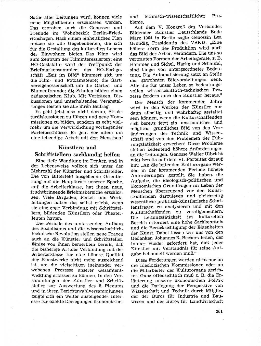 Neuer Weg (NW), Organ des Zentralkomitees (ZK) der SED (Sozialistische Einheitspartei Deutschlands) für Fragen des Parteilebens, 19. Jahrgang [Deutsche Demokratische Republik (DDR)] 1964, Seite 361 (NW ZK SED DDR 1964, S. 361)