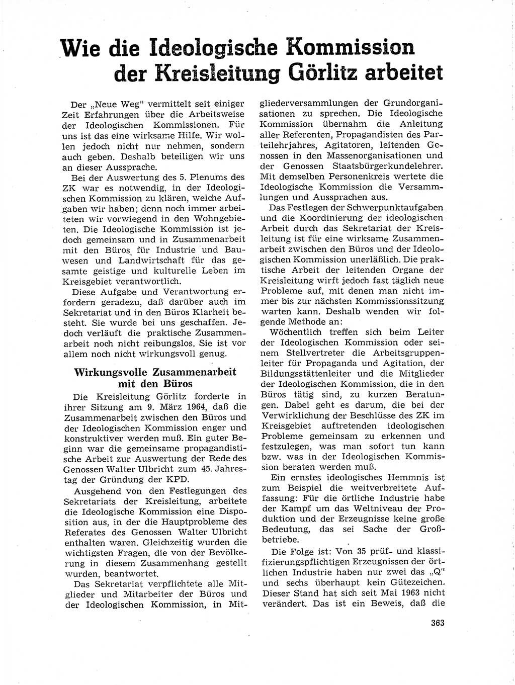 Neuer Weg (NW), Organ des Zentralkomitees (ZK) der SED (Sozialistische Einheitspartei Deutschlands) für Fragen des Parteilebens, 19. Jahrgang [Deutsche Demokratische Republik (DDR)] 1964, Seite 363 (NW ZK SED DDR 1964, S. 363)