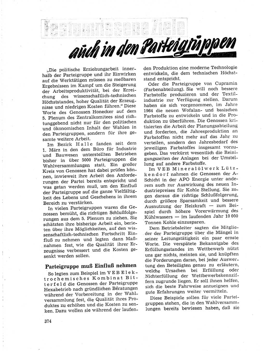 Neuer Weg (NW), Organ des Zentralkomitees (ZK) der SED (Sozialistische Einheitspartei Deutschlands) für Fragen des Parteilebens, 19. Jahrgang [Deutsche Demokratische Republik (DDR)] 1964, Seite 374 (NW ZK SED DDR 1964, S. 374)