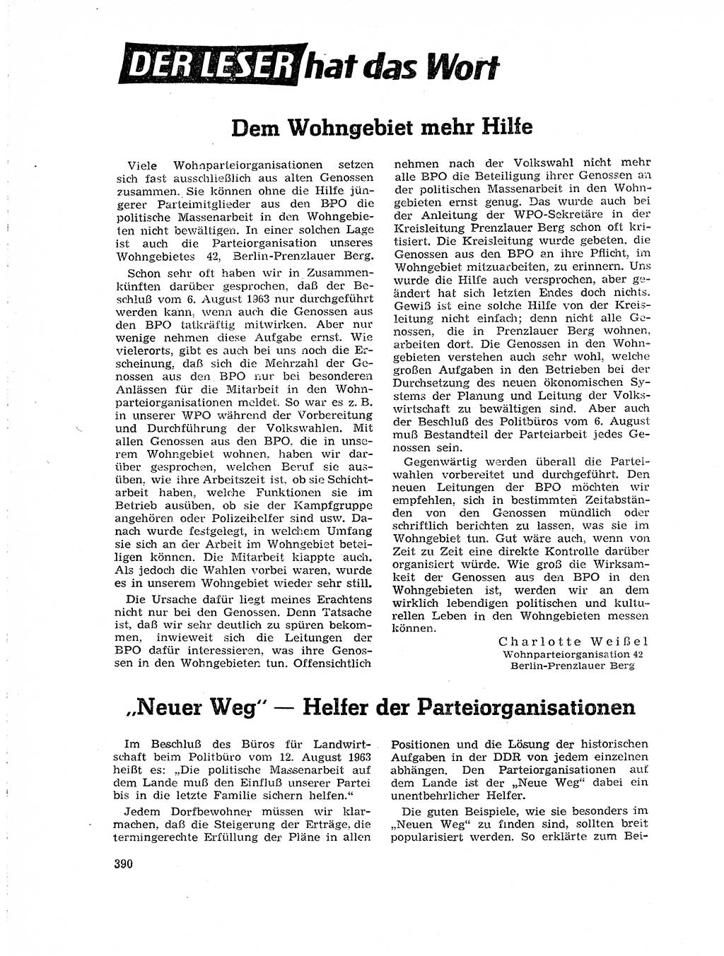 Neuer Weg (NW), Organ des Zentralkomitees (ZK) der SED (Sozialistische Einheitspartei Deutschlands) für Fragen des Parteilebens, 19. Jahrgang [Deutsche Demokratische Republik (DDR)] 1964, Seite 390 (NW ZK SED DDR 1964, S. 390)