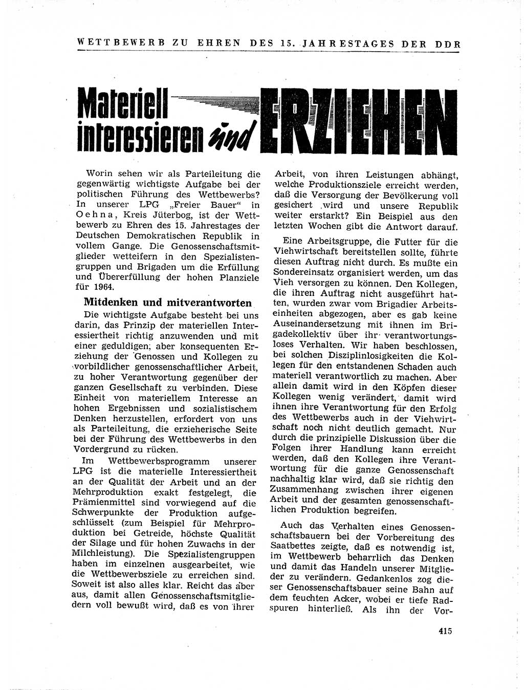 Neuer Weg (NW), Organ des Zentralkomitees (ZK) der SED (Sozialistische Einheitspartei Deutschlands) für Fragen des Parteilebens, 19. Jahrgang [Deutsche Demokratische Republik (DDR)] 1964, Seite 415 (NW ZK SED DDR 1964, S. 415)