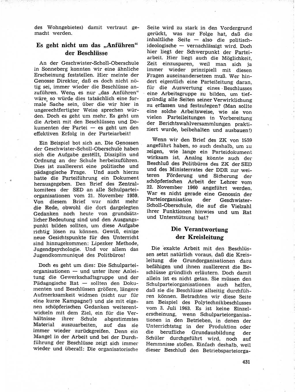 Neuer Weg (NW), Organ des Zentralkomitees (ZK) der SED (Sozialistische Einheitspartei Deutschlands) für Fragen des Parteilebens, 19. Jahrgang [Deutsche Demokratische Republik (DDR)] 1964, Seite 431 (NW ZK SED DDR 1964, S. 431)