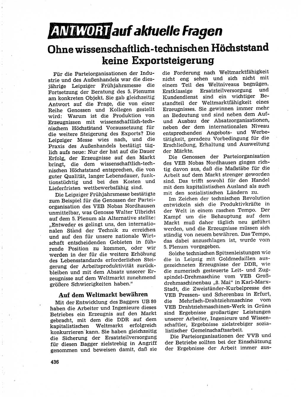 Neuer Weg (NW), Organ des Zentralkomitees (ZK) der SED (Sozialistische Einheitspartei Deutschlands) für Fragen des Parteilebens, 19. Jahrgang [Deutsche Demokratische Republik (DDR)] 1964, Seite 436 (NW ZK SED DDR 1964, S. 436)
