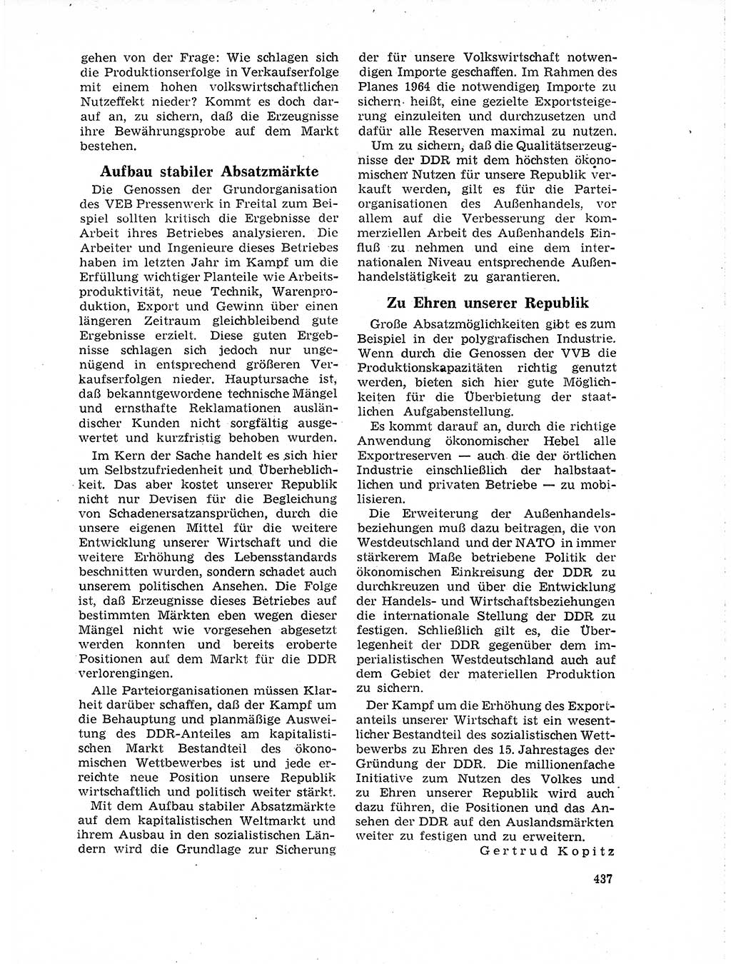 Neuer Weg (NW), Organ des Zentralkomitees (ZK) der SED (Sozialistische Einheitspartei Deutschlands) für Fragen des Parteilebens, 19. Jahrgang [Deutsche Demokratische Republik (DDR)] 1964, Seite 437 (NW ZK SED DDR 1964, S. 437)