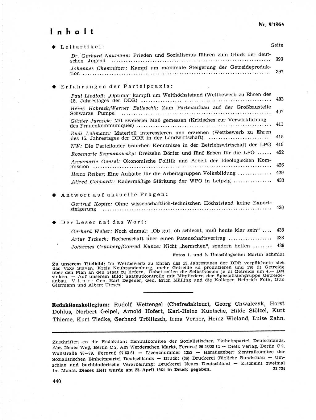 Neuer Weg (NW), Organ des Zentralkomitees (ZK) der SED (Sozialistische Einheitspartei Deutschlands) für Fragen des Parteilebens, 19. Jahrgang [Deutsche Demokratische Republik (DDR)] 1964, Seite 440 (NW ZK SED DDR 1964, S. 440)