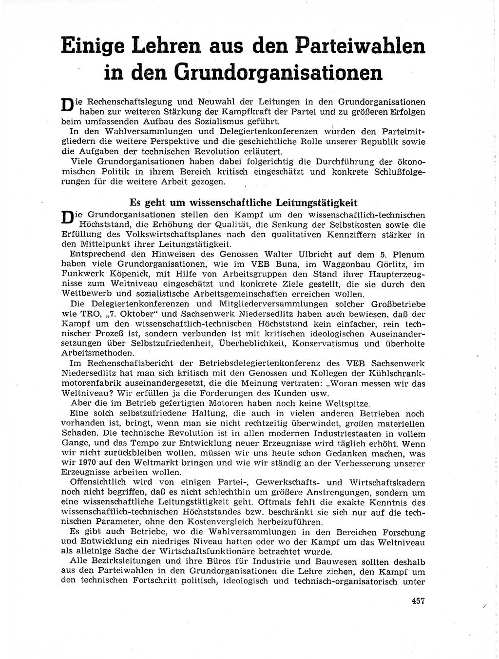 Neuer Weg (NW), Organ des Zentralkomitees (ZK) der SED (Sozialistische Einheitspartei Deutschlands) für Fragen des Parteilebens, 19. Jahrgang [Deutsche Demokratische Republik (DDR)] 1964, Seite 457 (NW ZK SED DDR 1964, S. 457)