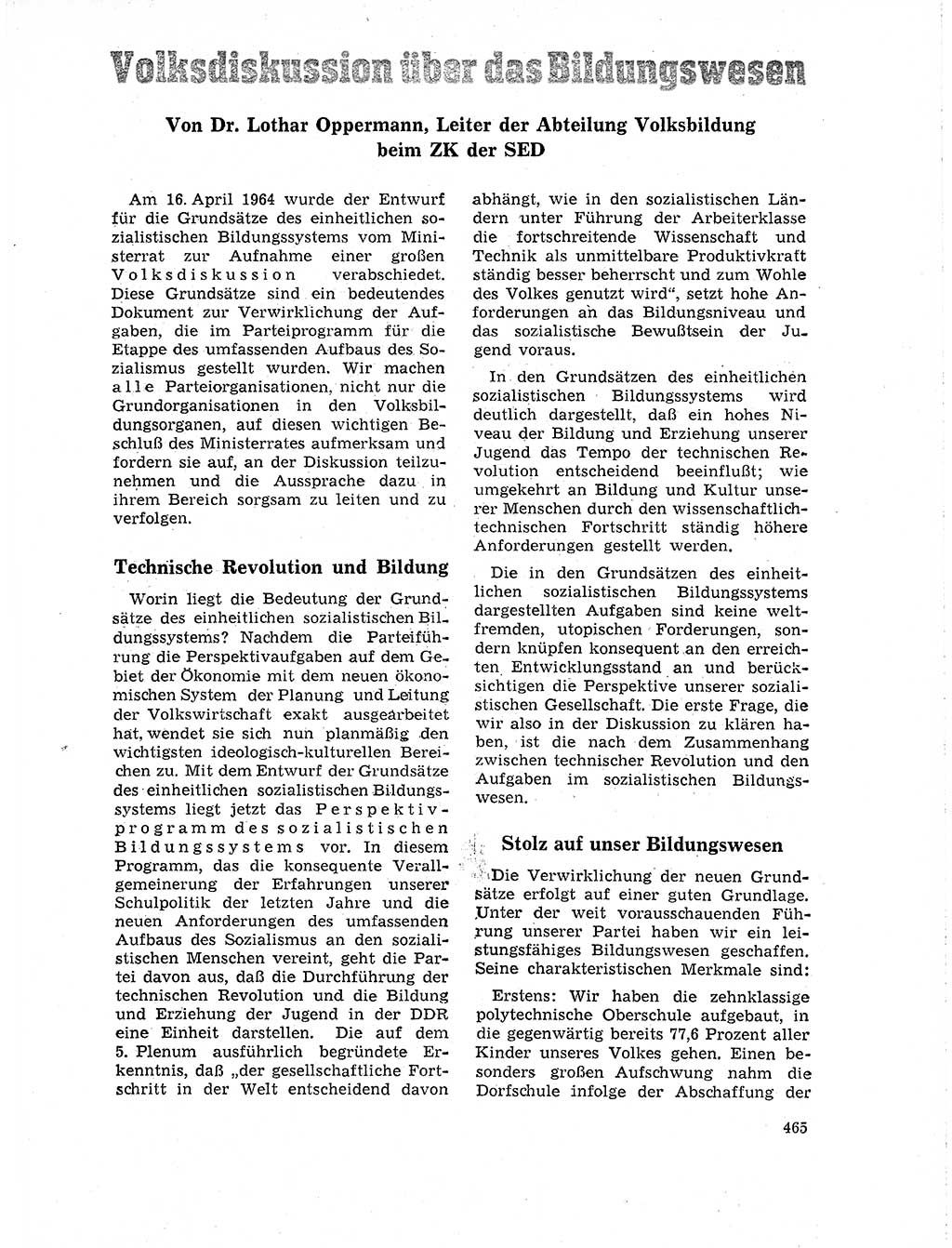 Neuer Weg (NW), Organ des Zentralkomitees (ZK) der SED (Sozialistische Einheitspartei Deutschlands) für Fragen des Parteilebens, 19. Jahrgang [Deutsche Demokratische Republik (DDR)] 1964, Seite 465 (NW ZK SED DDR 1964, S. 465)