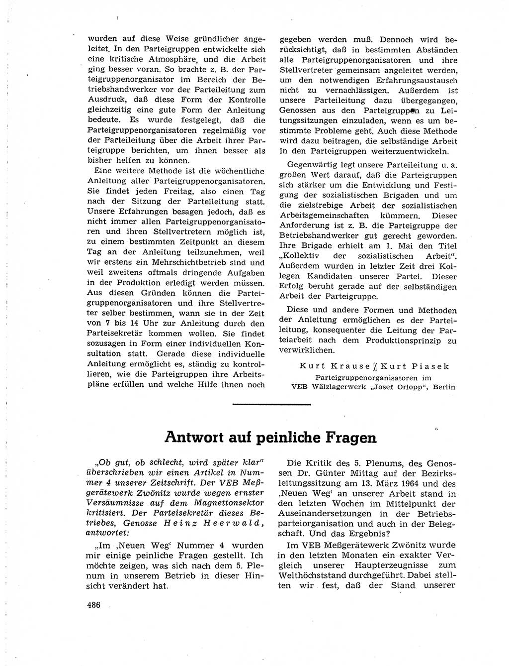 Neuer Weg (NW), Organ des Zentralkomitees (ZK) der SED (Sozialistische Einheitspartei Deutschlands) für Fragen des Parteilebens, 19. Jahrgang [Deutsche Demokratische Republik (DDR)] 1964, Seite 486 (NW ZK SED DDR 1964, S. 486)