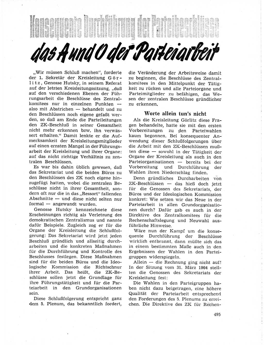 Neuer Weg (NW), Organ des Zentralkomitees (ZK) der SED (Sozialistische Einheitspartei Deutschlands) für Fragen des Parteilebens, 19. Jahrgang [Deutsche Demokratische Republik (DDR)] 1964, Seite 495 (NW ZK SED DDR 1964, S. 495)