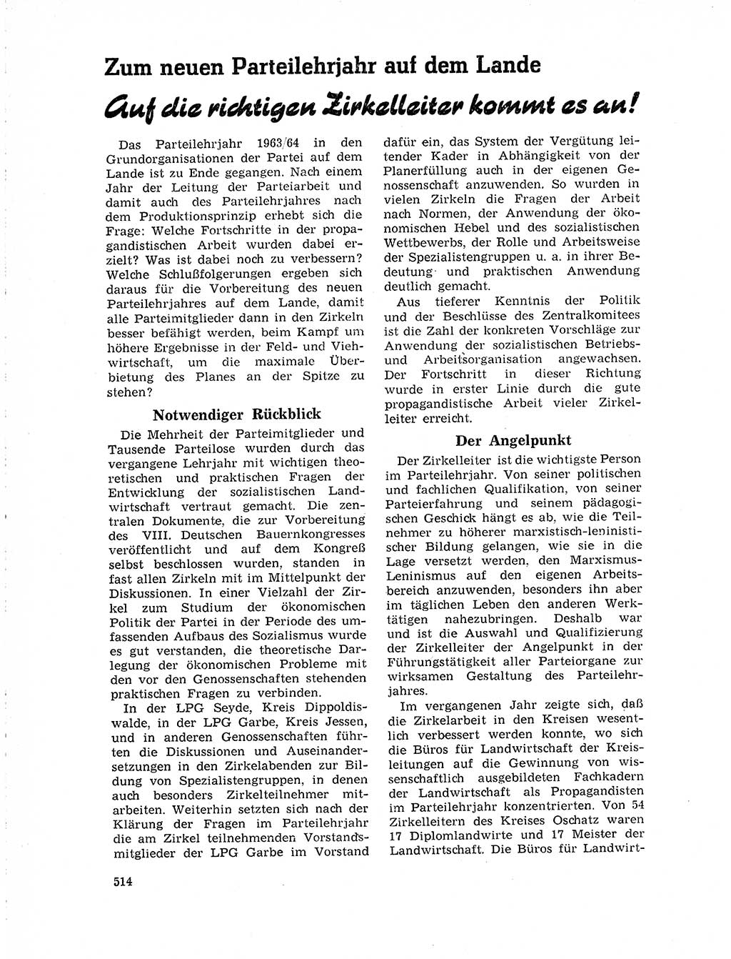 Neuer Weg (NW), Organ des Zentralkomitees (ZK) der SED (Sozialistische Einheitspartei Deutschlands) für Fragen des Parteilebens, 19. Jahrgang [Deutsche Demokratische Republik (DDR)] 1964, Seite 514 (NW ZK SED DDR 1964, S. 514)