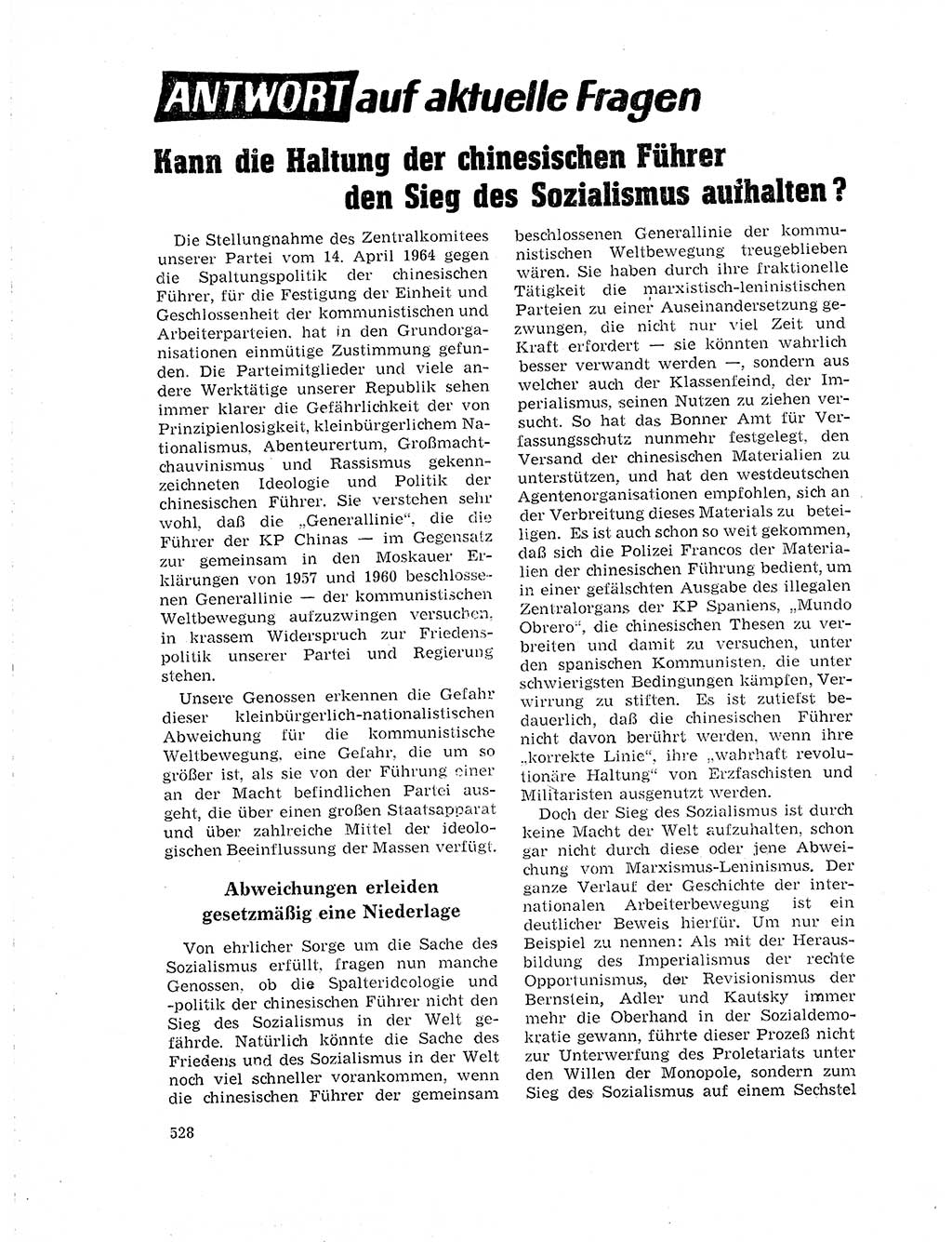 Neuer Weg (NW), Organ des Zentralkomitees (ZK) der SED (Sozialistische Einheitspartei Deutschlands) für Fragen des Parteilebens, 19. Jahrgang [Deutsche Demokratische Republik (DDR)] 1964, Seite 528 (NW ZK SED DDR 1964, S. 528)