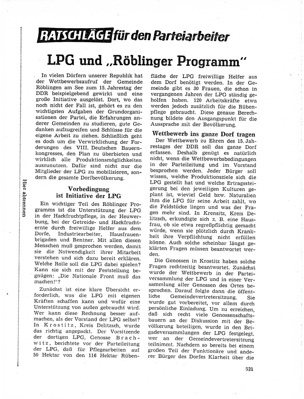 Neuer Weg (NW), Organ des Zentralkomitees (ZK) der SED (Sozialistische Einheitspartei Deutschlands) für Fragen des Parteilebens, 19. Jahrgang [Deutsche Demokratische Republik (DDR)] 1964, Seite 531 (NW ZK SED DDR 1964, S. 531)