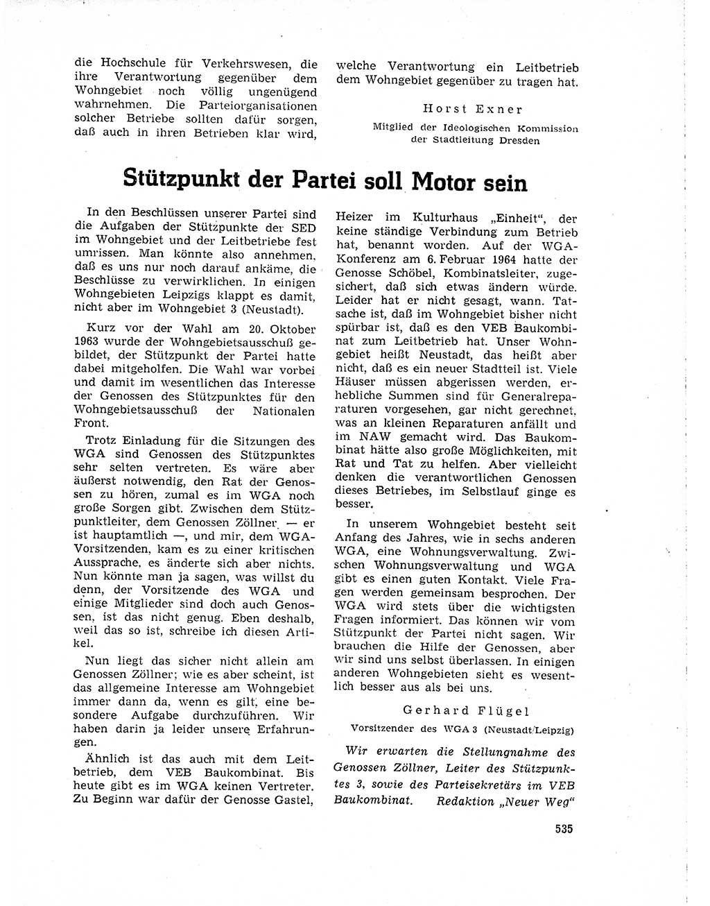 Neuer Weg (NW), Organ des Zentralkomitees (ZK) der SED (Sozialistische Einheitspartei Deutschlands) für Fragen des Parteilebens, 19. Jahrgang [Deutsche Demokratische Republik (DDR)] 1964, Seite 535 (NW ZK SED DDR 1964, S. 535)