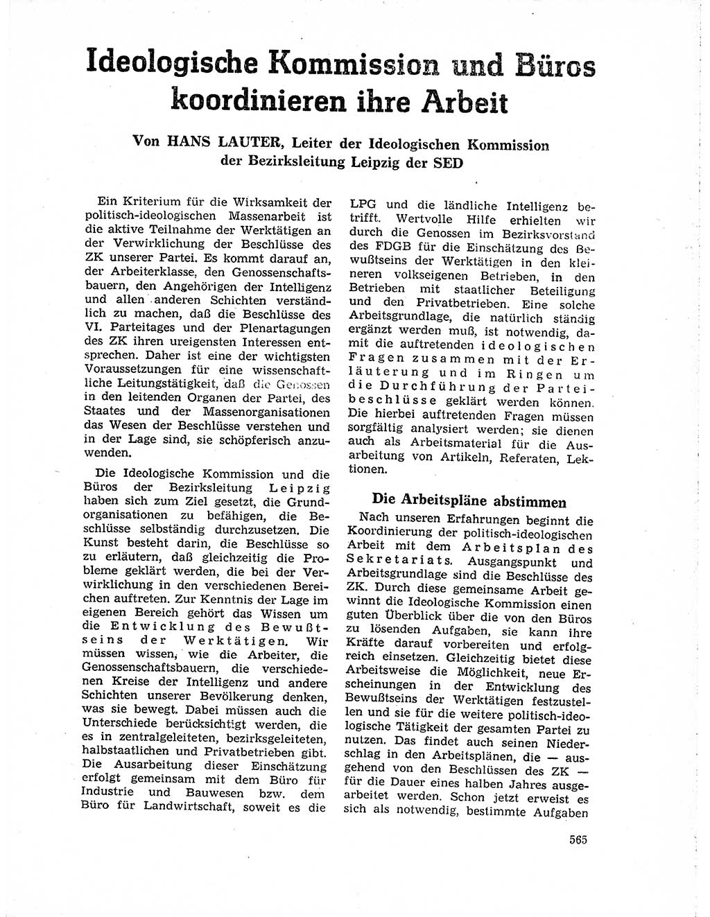 Neuer Weg (NW), Organ des Zentralkomitees (ZK) der SED (Sozialistische Einheitspartei Deutschlands) für Fragen des Parteilebens, 19. Jahrgang [Deutsche Demokratische Republik (DDR)] 1964, Seite 565 (NW ZK SED DDR 1964, S. 565)