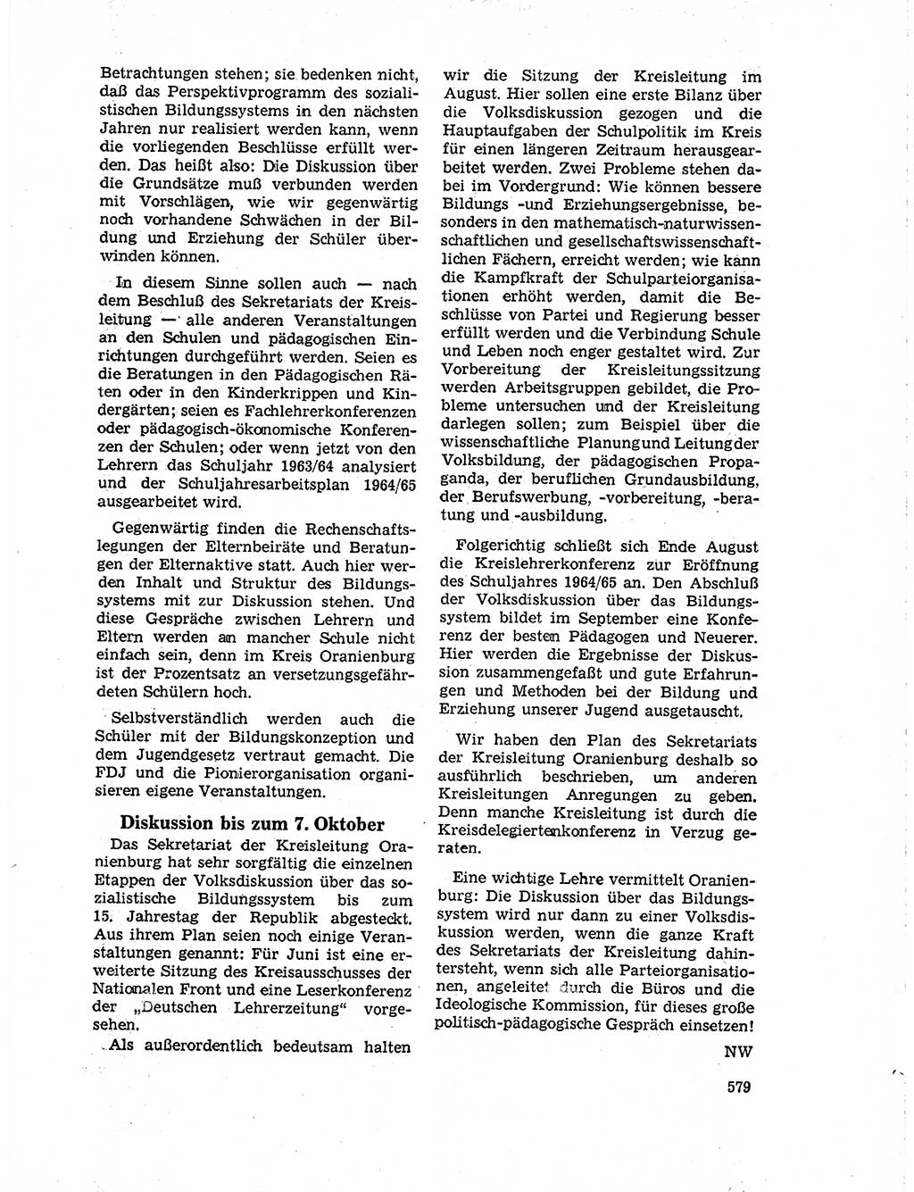 Neuer Weg (NW), Organ des Zentralkomitees (ZK) der SED (Sozialistische Einheitspartei Deutschlands) für Fragen des Parteilebens, 19. Jahrgang [Deutsche Demokratische Republik (DDR)] 1964, Seite 579 (NW ZK SED DDR 1964, S. 579)