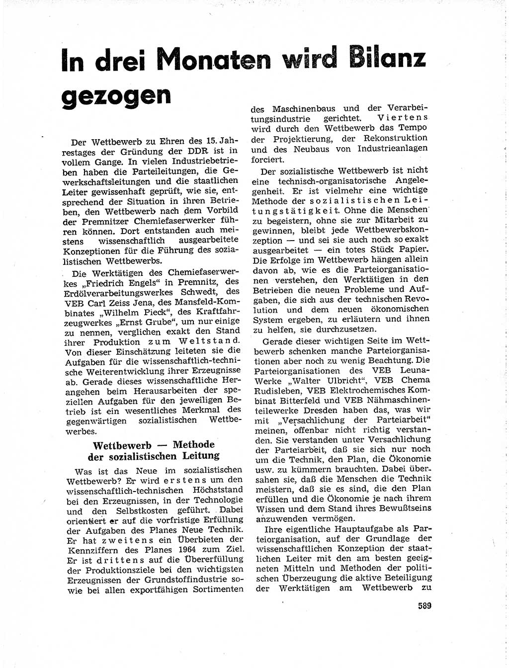 Neuer Weg (NW), Organ des Zentralkomitees (ZK) der SED (Sozialistische Einheitspartei Deutschlands) für Fragen des Parteilebens, 19. Jahrgang [Deutsche Demokratische Republik (DDR)] 1964, Seite 589 (NW ZK SED DDR 1964, S. 589)