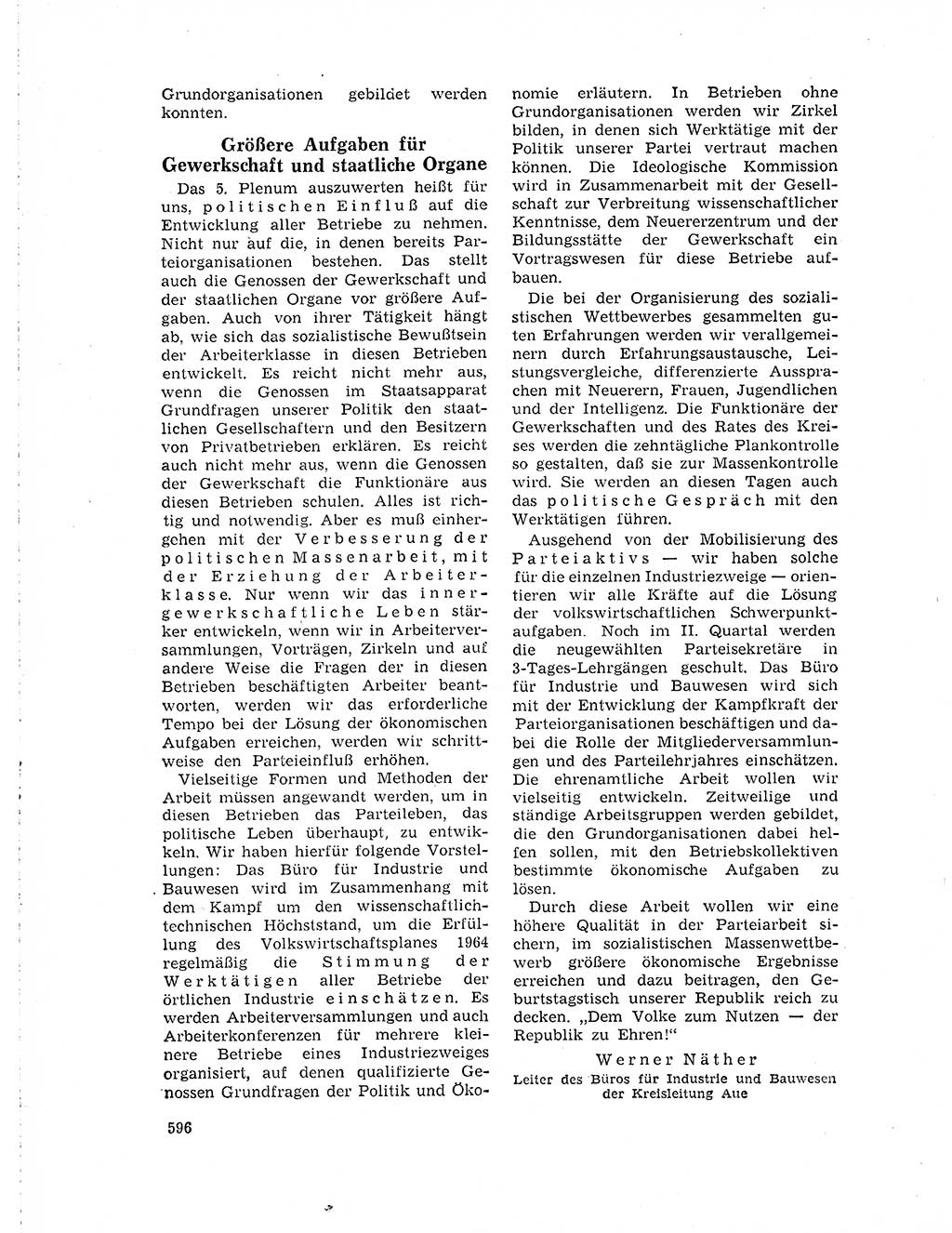 Neuer Weg (NW), Organ des Zentralkomitees (ZK) der SED (Sozialistische Einheitspartei Deutschlands) für Fragen des Parteilebens, 19. Jahrgang [Deutsche Demokratische Republik (DDR)] 1964, Seite 596 (NW ZK SED DDR 1964, S. 596)