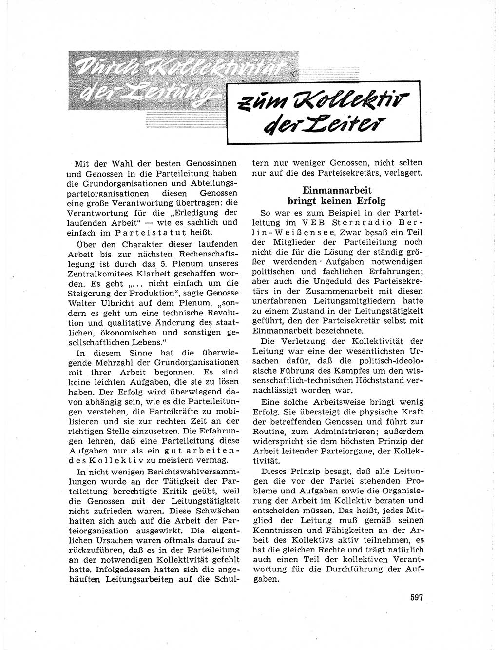 Neuer Weg (NW), Organ des Zentralkomitees (ZK) der SED (Sozialistische Einheitspartei Deutschlands) für Fragen des Parteilebens, 19. Jahrgang [Deutsche Demokratische Republik (DDR)] 1964, Seite 597 (NW ZK SED DDR 1964, S. 597)