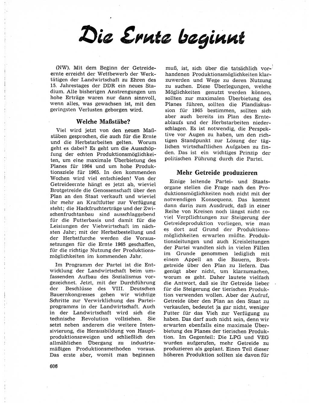 Neuer Weg (NW), Organ des Zentralkomitees (ZK) der SED (Sozialistische Einheitspartei Deutschlands) fÃ¼r Fragen des Parteilebens, 19. Jahrgang [Deutsche Demokratische Republik (DDR)] 1964, Seite 606 (NW ZK SED DDR 1964, S. 606)