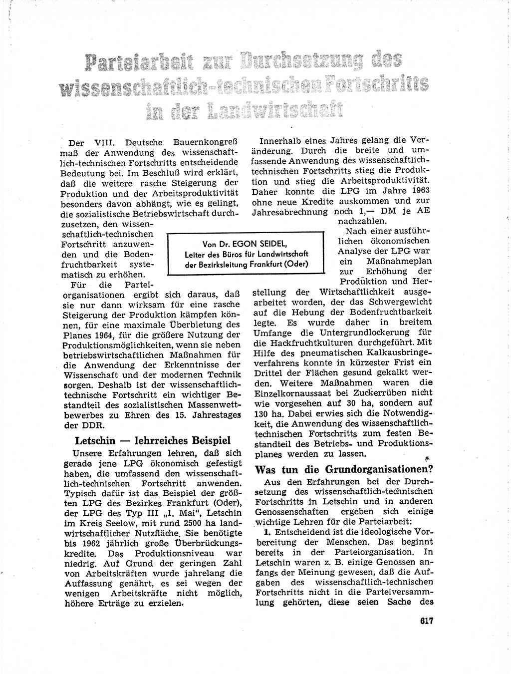 Neuer Weg (NW), Organ des Zentralkomitees (ZK) der SED (Sozialistische Einheitspartei Deutschlands) für Fragen des Parteilebens, 19. Jahrgang [Deutsche Demokratische Republik (DDR)] 1964, Seite 617 (NW ZK SED DDR 1964, S. 617)