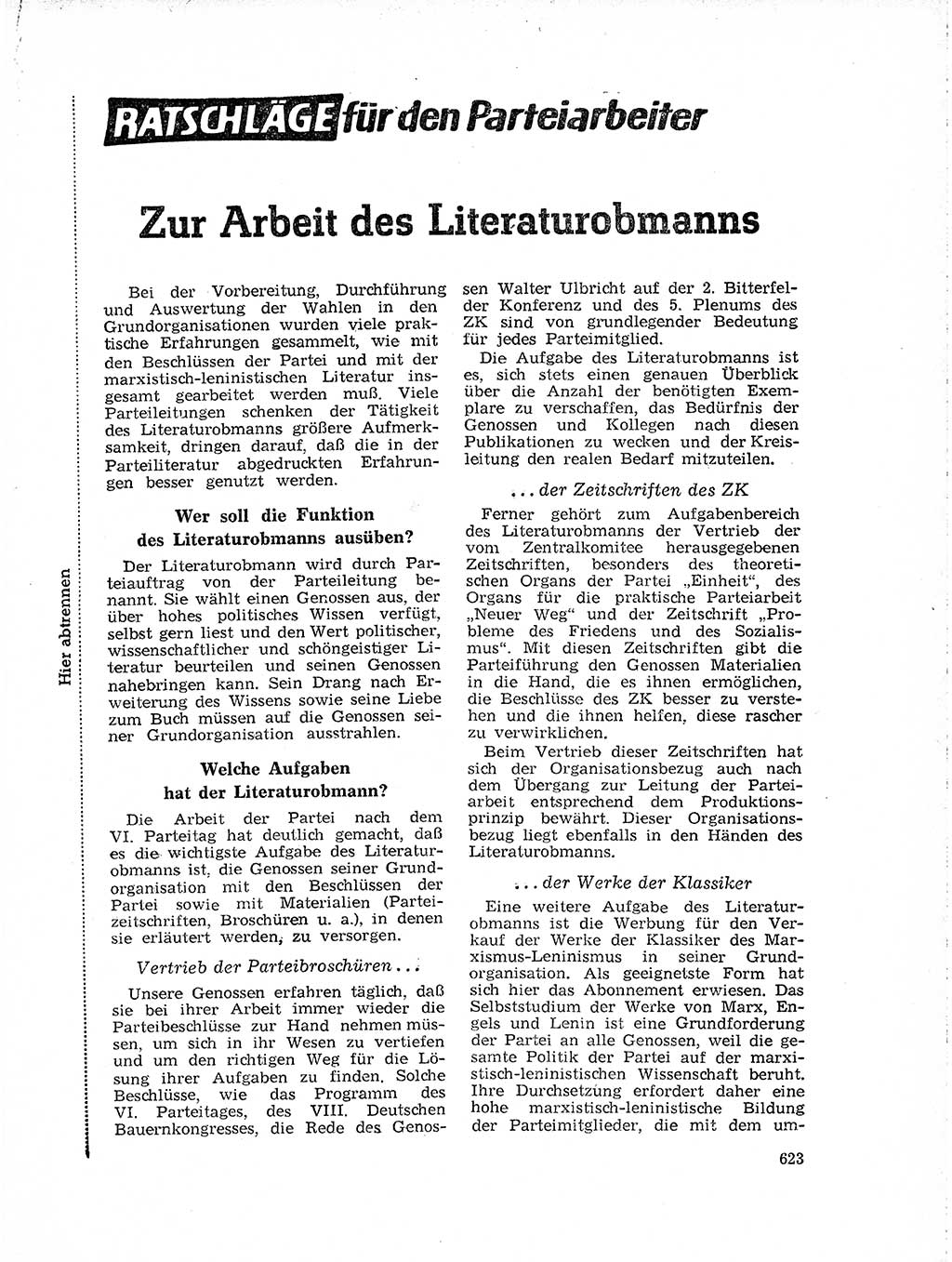 Neuer Weg (NW), Organ des Zentralkomitees (ZK) der SED (Sozialistische Einheitspartei Deutschlands) für Fragen des Parteilebens, 19. Jahrgang [Deutsche Demokratische Republik (DDR)] 1964, Seite 623 (NW ZK SED DDR 1964, S. 623)
