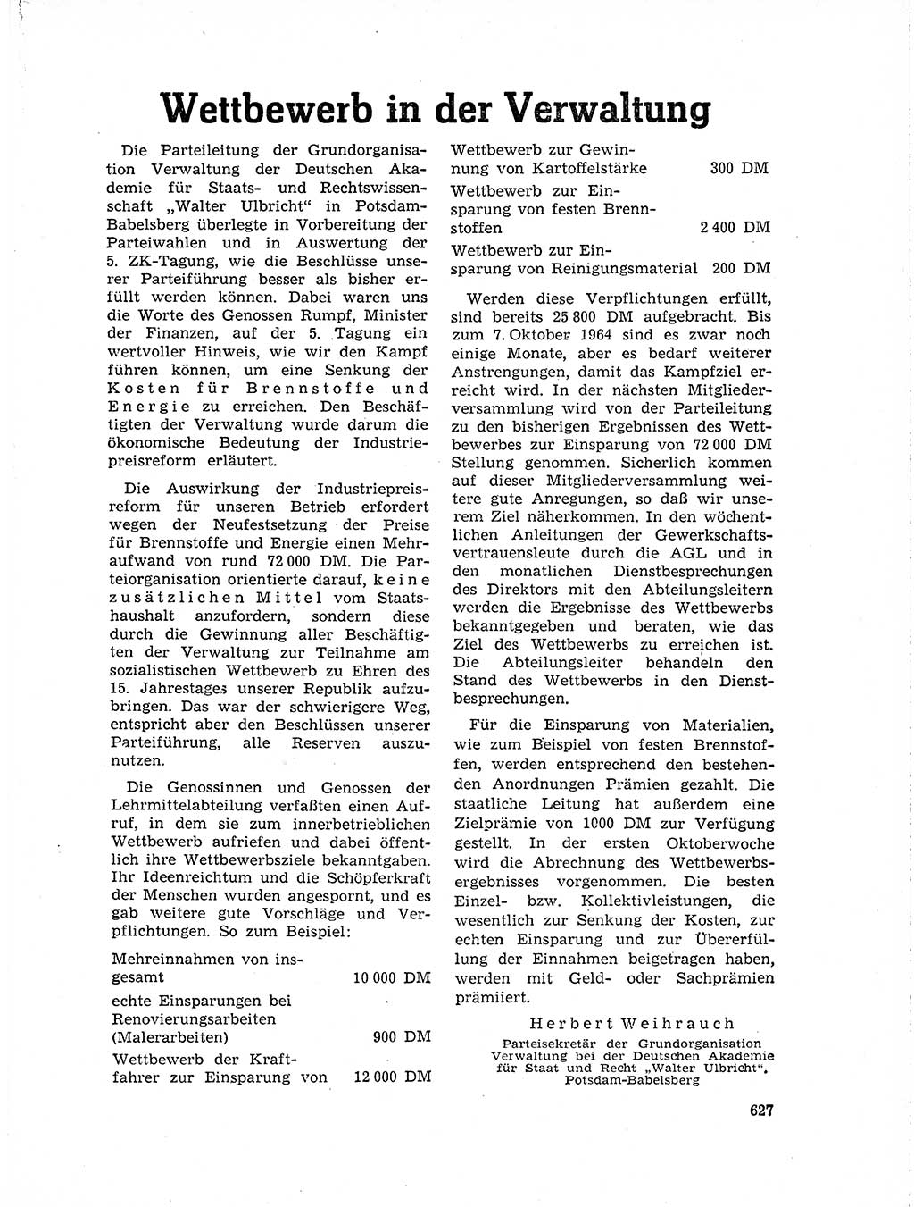 Neuer Weg (NW), Organ des Zentralkomitees (ZK) der SED (Sozialistische Einheitspartei Deutschlands) für Fragen des Parteilebens, 19. Jahrgang [Deutsche Demokratische Republik (DDR)] 1964, Seite 627 (NW ZK SED DDR 1964, S. 627)