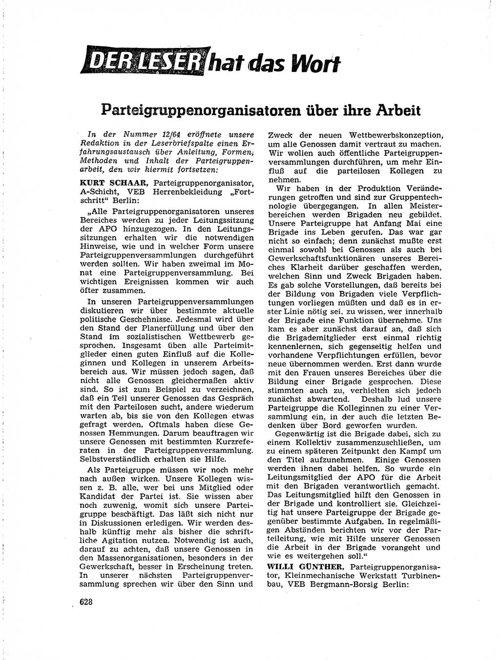 Neuer Weg (NW), Organ des Zentralkomitees (ZK) der SED (Sozialistische Einheitspartei Deutschlands) für Fragen des Parteilebens, 19. Jahrgang [Deutsche Demokratische Republik (DDR)] 1964, Seite 628 (NW ZK SED DDR 1964, S. 628)