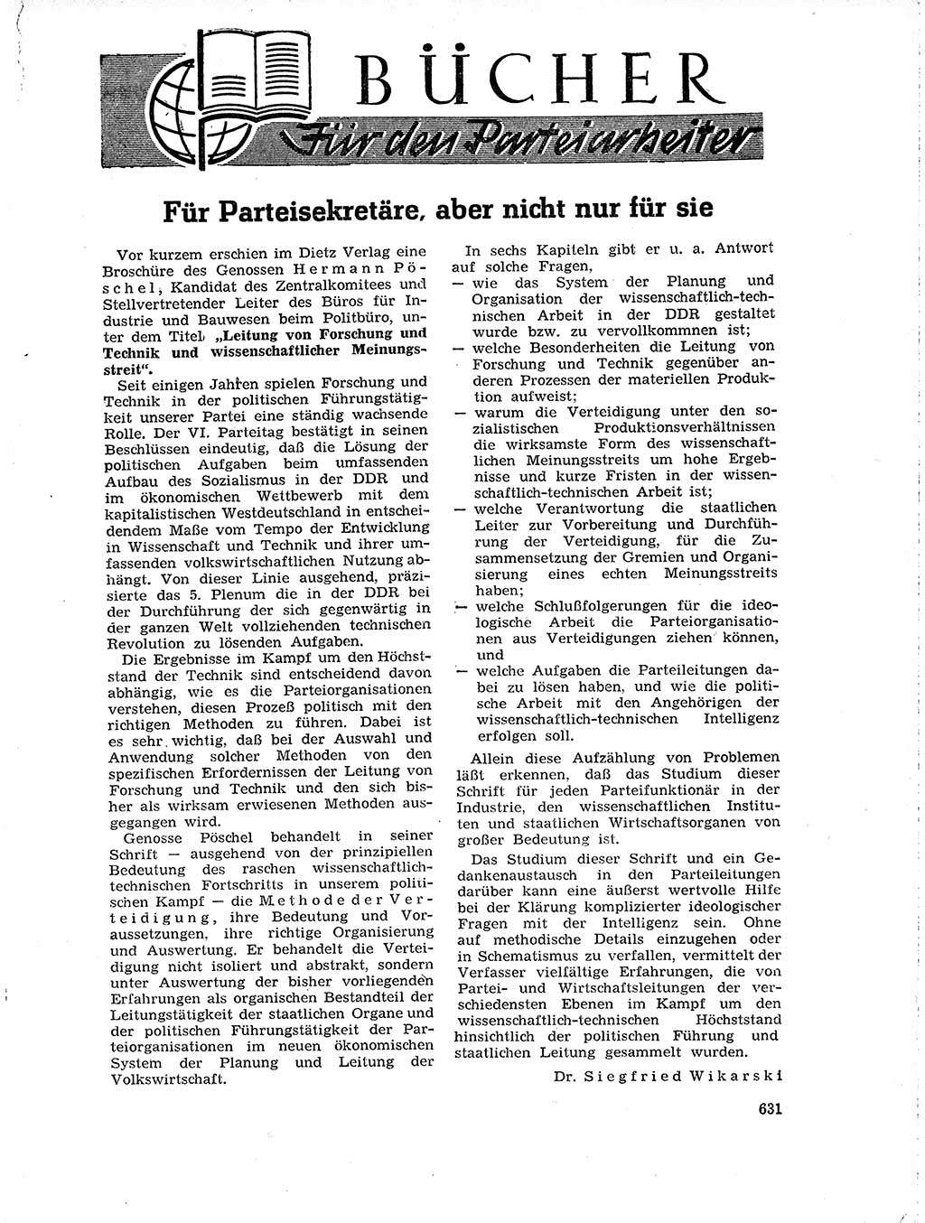 Neuer Weg (NW), Organ des Zentralkomitees (ZK) der SED (Sozialistische Einheitspartei Deutschlands) für Fragen des Parteilebens, 19. Jahrgang [Deutsche Demokratische Republik (DDR)] 1964, Seite 631 (NW ZK SED DDR 1964, S. 631)