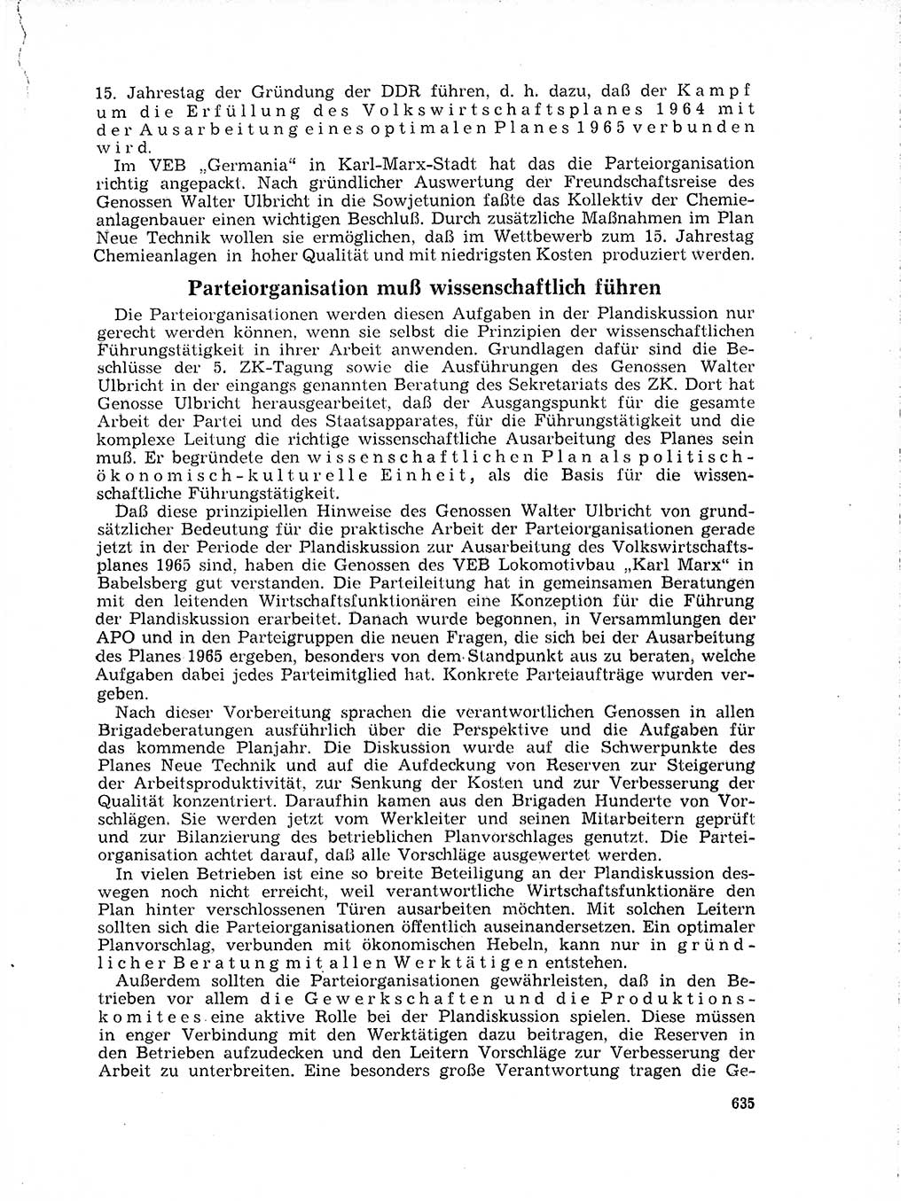 Neuer Weg (NW), Organ des Zentralkomitees (ZK) der SED (Sozialistische Einheitspartei Deutschlands) für Fragen des Parteilebens, 19. Jahrgang [Deutsche Demokratische Republik (DDR)] 1964, Seite 635 (NW ZK SED DDR 1964, S. 635)
