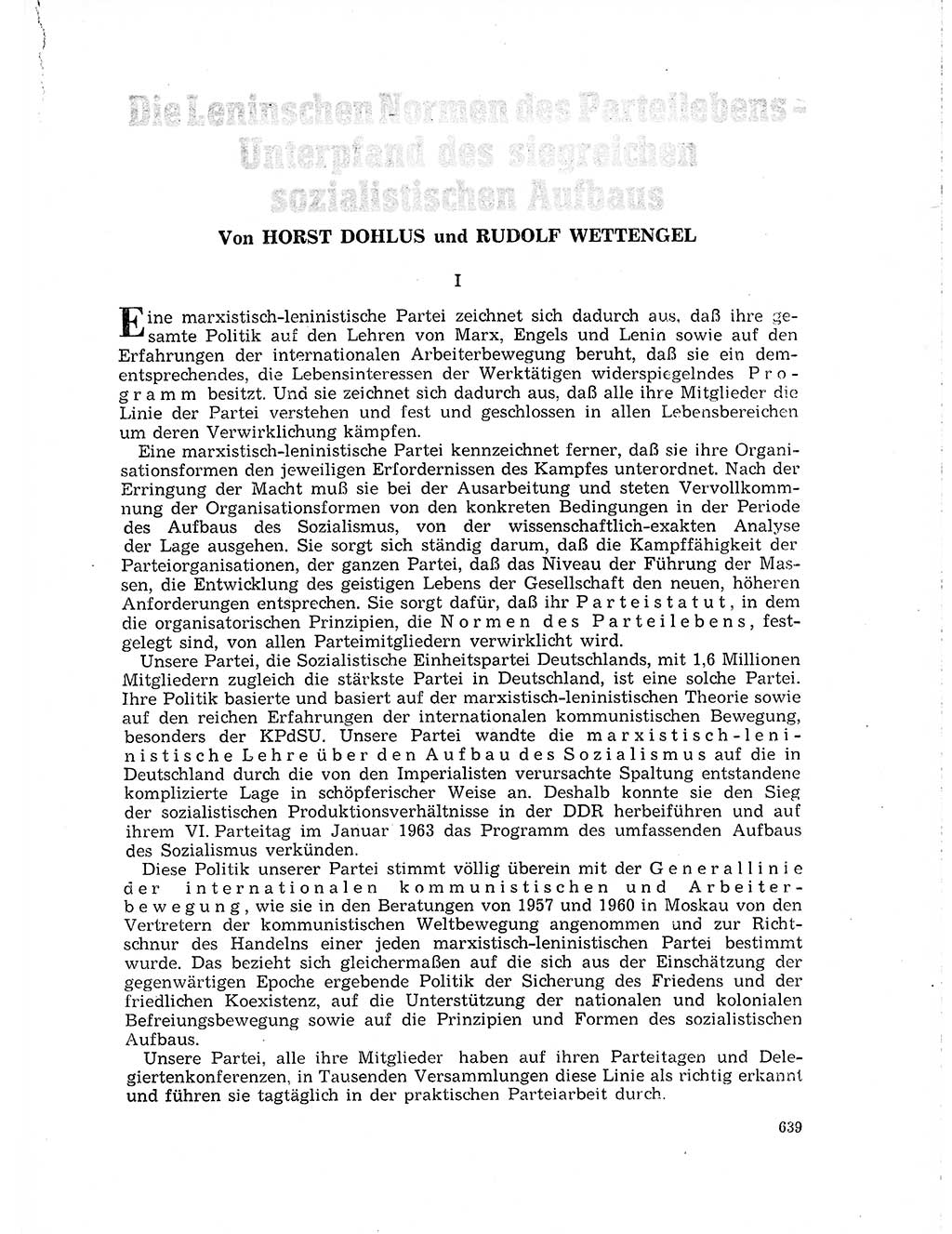 Neuer Weg (NW), Organ des Zentralkomitees (ZK) der SED (Sozialistische Einheitspartei Deutschlands) für Fragen des Parteilebens, 19. Jahrgang [Deutsche Demokratische Republik (DDR)] 1964, Seite 639 (NW ZK SED DDR 1964, S. 639)