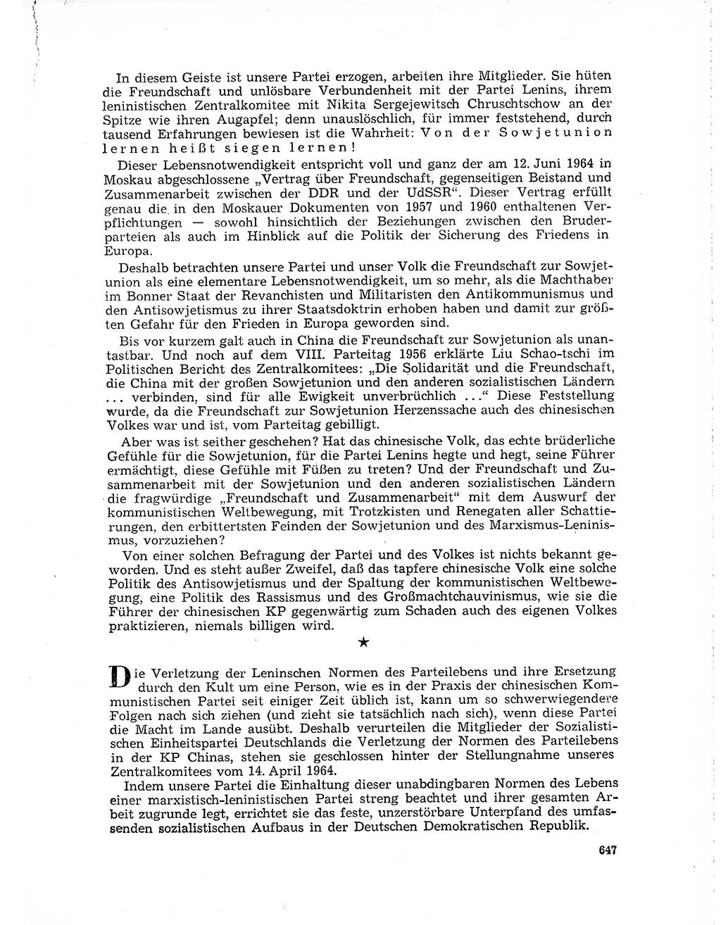 Neuer Weg (NW), Organ des Zentralkomitees (ZK) der SED (Sozialistische Einheitspartei Deutschlands) für Fragen des Parteilebens, 19. Jahrgang [Deutsche Demokratische Republik (DDR)] 1964, Seite 647 (NW ZK SED DDR 1964, S. 647)