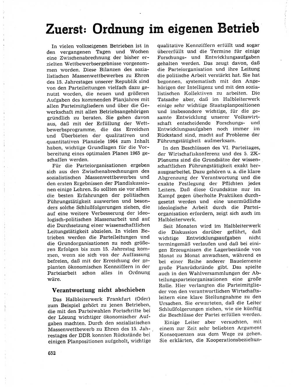 Neuer Weg (NW), Organ des Zentralkomitees (ZK) der SED (Sozialistische Einheitspartei Deutschlands) für Fragen des Parteilebens, 19. Jahrgang [Deutsche Demokratische Republik (DDR)] 1964, Seite 652 (NW ZK SED DDR 1964, S. 652)