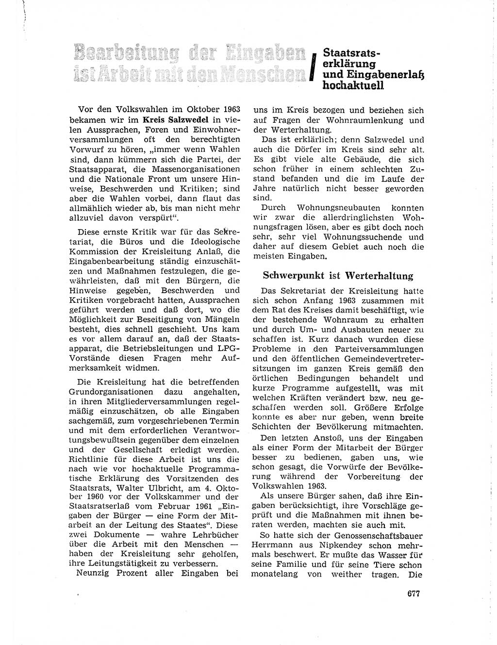 Neuer Weg (NW), Organ des Zentralkomitees (ZK) der SED (Sozialistische Einheitspartei Deutschlands) für Fragen des Parteilebens, 19. Jahrgang [Deutsche Demokratische Republik (DDR)] 1964, Seite 677 (NW ZK SED DDR 1964, S. 677)