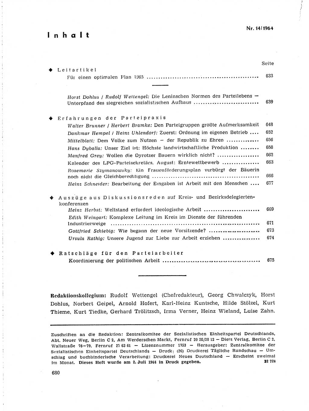Neuer Weg (NW), Organ des Zentralkomitees (ZK) der SED (Sozialistische Einheitspartei Deutschlands) für Fragen des Parteilebens, 19. Jahrgang [Deutsche Demokratische Republik (DDR)] 1964, Seite 680 (NW ZK SED DDR 1964, S. 680)