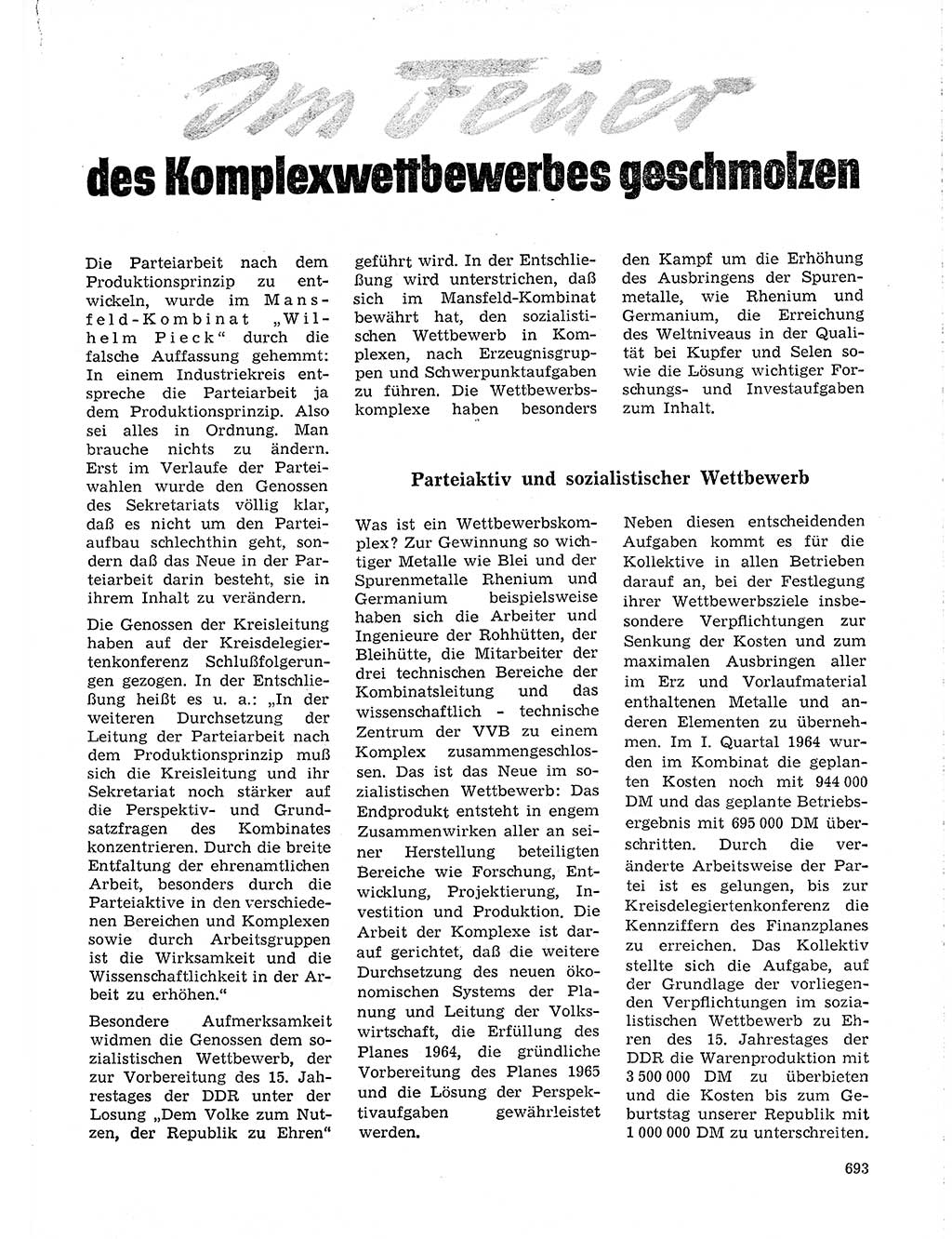 Neuer Weg (NW), Organ des Zentralkomitees (ZK) der SED (Sozialistische Einheitspartei Deutschlands) für Fragen des Parteilebens, 19. Jahrgang [Deutsche Demokratische Republik (DDR)] 1964, Seite 693 (NW ZK SED DDR 1964, S. 693)