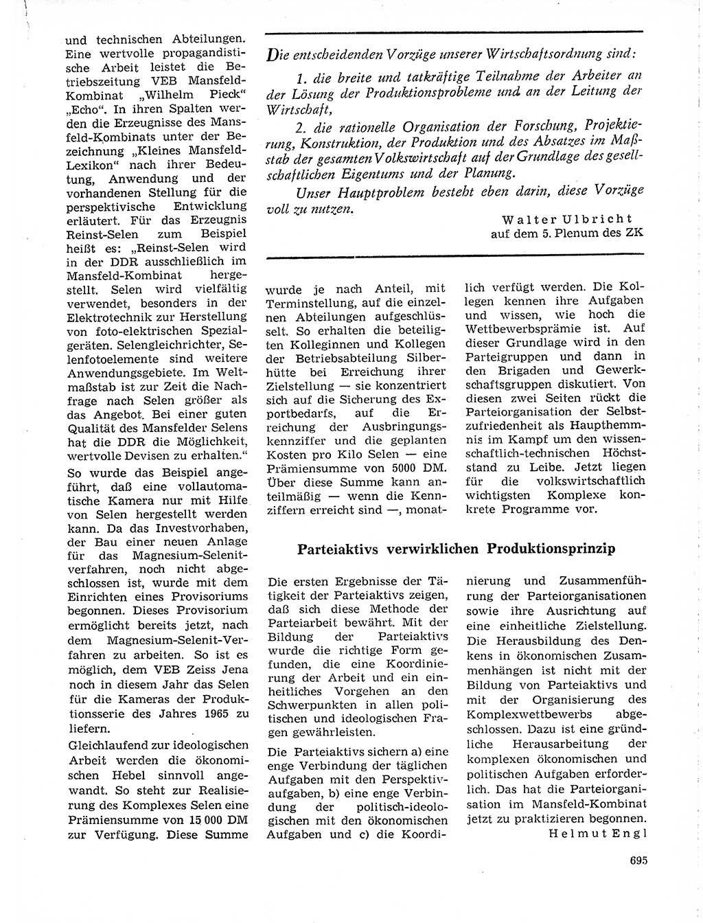 Neuer Weg (NW), Organ des Zentralkomitees (ZK) der SED (Sozialistische Einheitspartei Deutschlands) für Fragen des Parteilebens, 19. Jahrgang [Deutsche Demokratische Republik (DDR)] 1964, Seite 695 (NW ZK SED DDR 1964, S. 695)