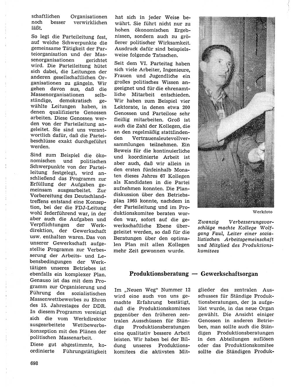 Neuer Weg (NW), Organ des Zentralkomitees (ZK) der SED (Sozialistische Einheitspartei Deutschlands) für Fragen des Parteilebens, 19. Jahrgang [Deutsche Demokratische Republik (DDR)] 1964, Seite 698 (NW ZK SED DDR 1964, S. 698)