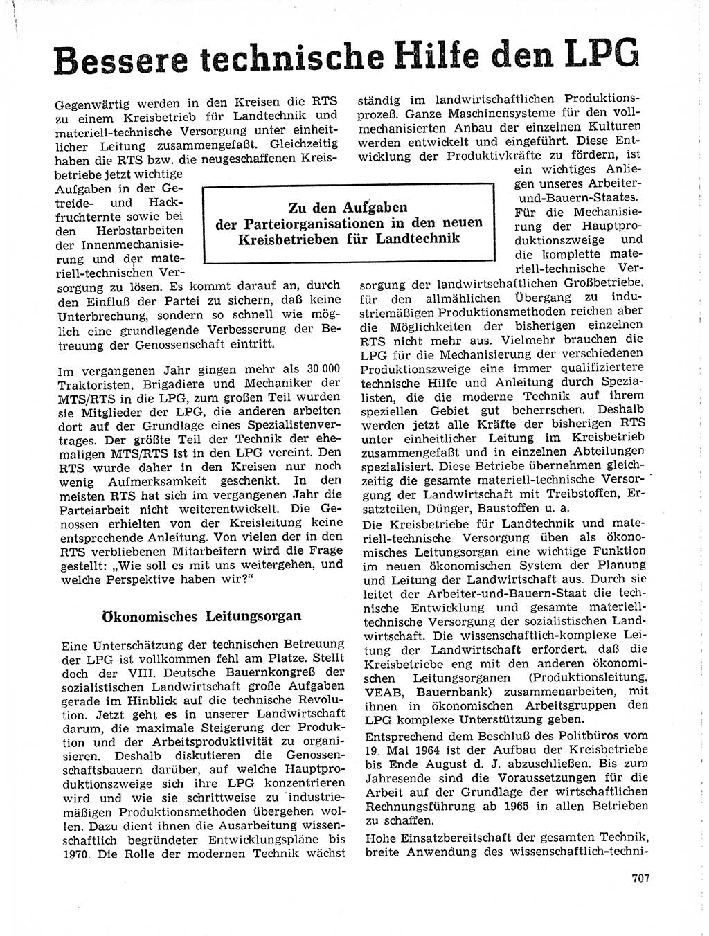 Neuer Weg (NW), Organ des Zentralkomitees (ZK) der SED (Sozialistische Einheitspartei Deutschlands) für Fragen des Parteilebens, 19. Jahrgang [Deutsche Demokratische Republik (DDR)] 1964, Seite 707 (NW ZK SED DDR 1964, S. 707)