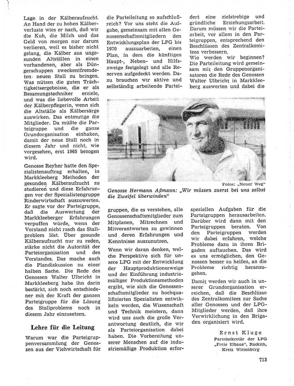 Neuer Weg (NW), Organ des Zentralkomitees (ZK) der SED (Sozialistische Einheitspartei Deutschlands) für Fragen des Parteilebens, 19. Jahrgang [Deutsche Demokratische Republik (DDR)] 1964, Seite 713 (NW ZK SED DDR 1964, S. 713)