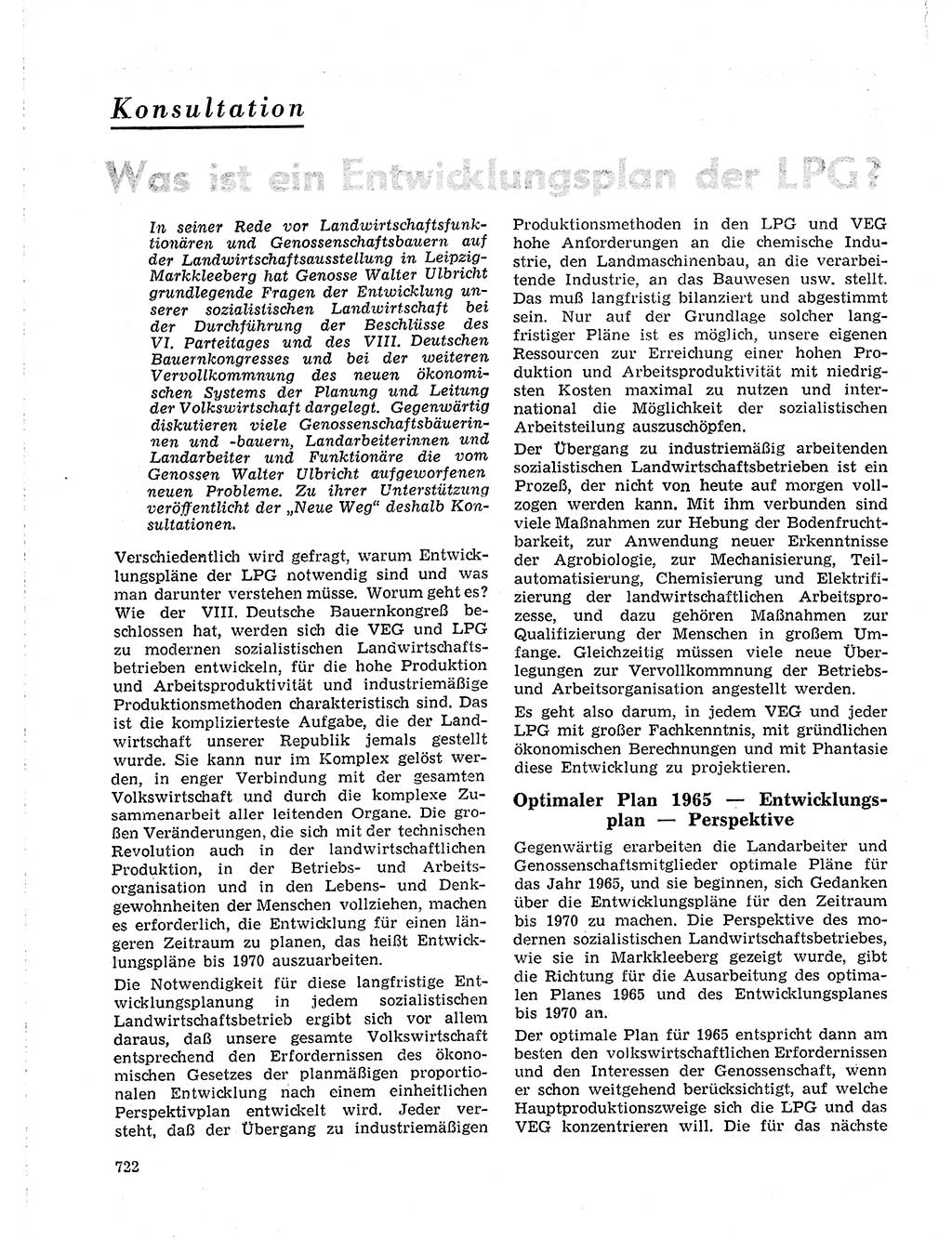 Neuer Weg (NW), Organ des Zentralkomitees (ZK) der SED (Sozialistische Einheitspartei Deutschlands) für Fragen des Parteilebens, 19. Jahrgang [Deutsche Demokratische Republik (DDR)] 1964, Seite 722 (NW ZK SED DDR 1964, S. 722)