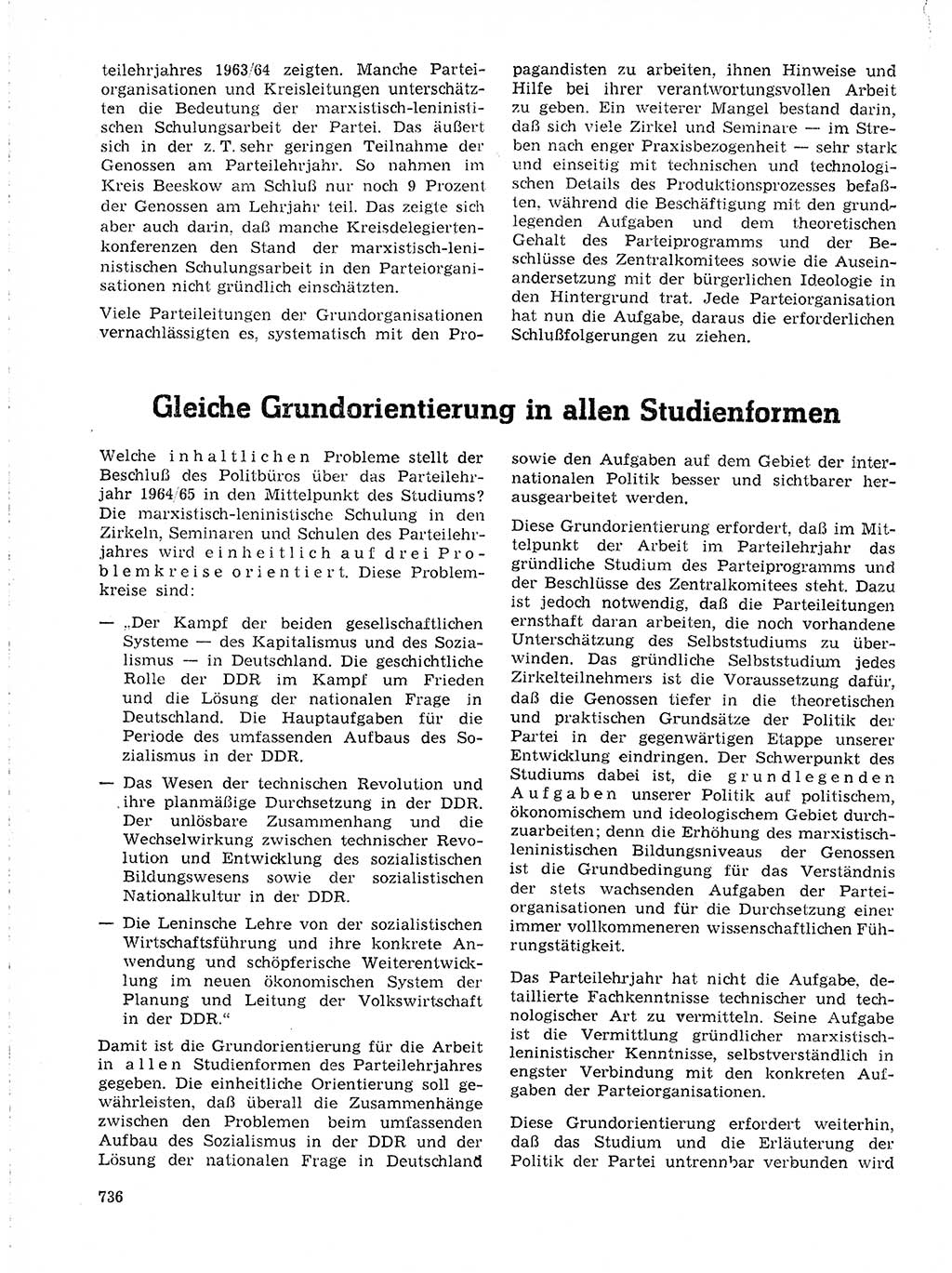 Neuer Weg (NW), Organ des Zentralkomitees (ZK) der SED (Sozialistische Einheitspartei Deutschlands) für Fragen des Parteilebens, 19. Jahrgang [Deutsche Demokratische Republik (DDR)] 1964, Seite 736 (NW ZK SED DDR 1964, S. 736)